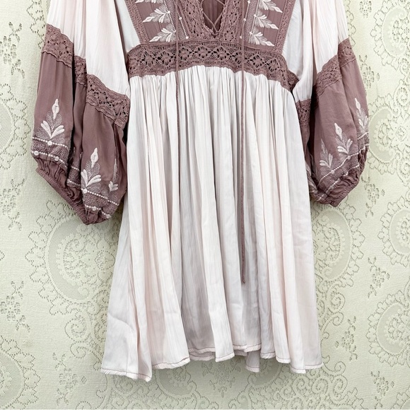 Free People Turn Heads Mauve Lace Boho Mini Dress - Picture 2 of 15
